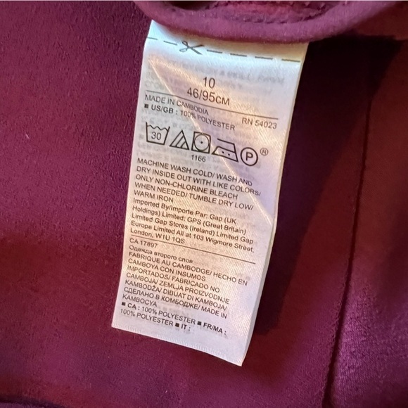 Banana Republic Burgundy V-Neck Fit Flare Dress 3/4 sleeve pocket SZ 10 - Picture 4 of 9